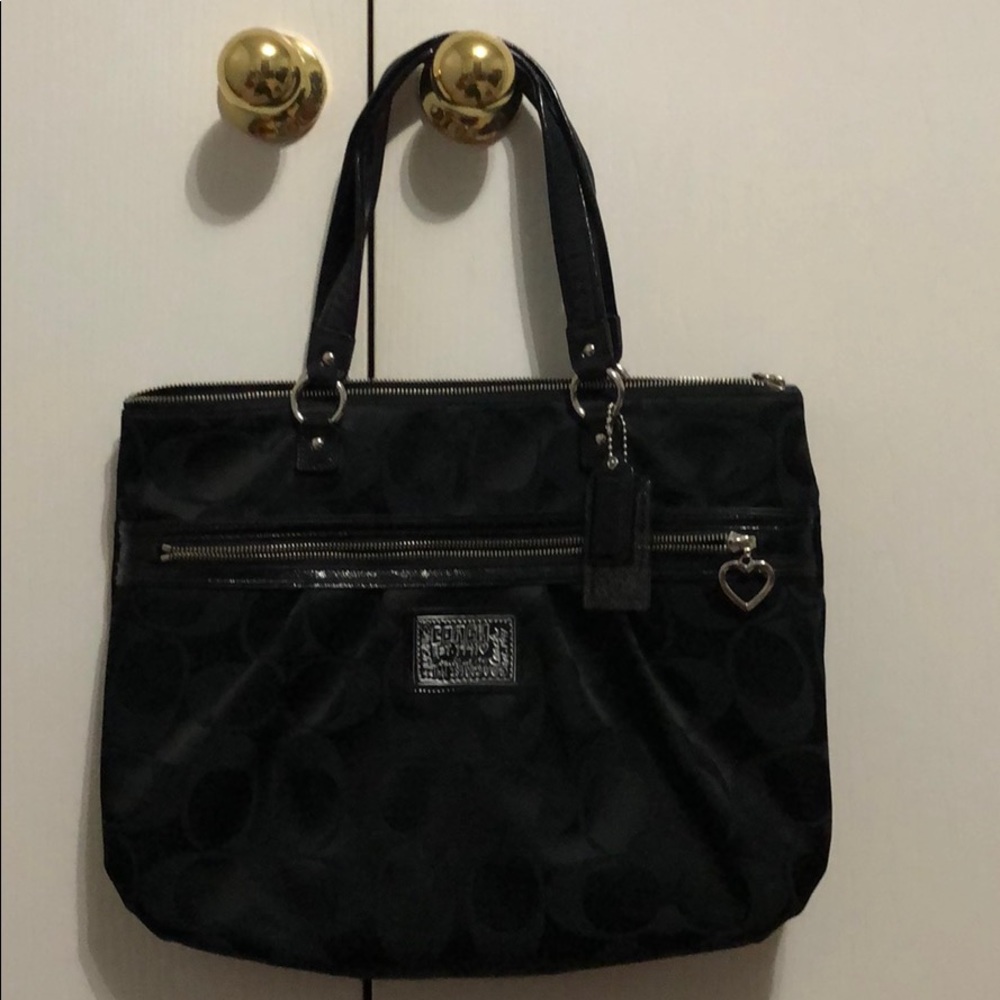 Coach Poppy Daisy LARGE Sateen Purse Black